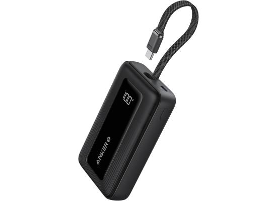 Anker A1688 Zolo Portable Charger, 10,000mAh 30W Power Bank with Built-in Lanyard USB-C Cable for Travel, Fast Charging Battery Pack - Black
